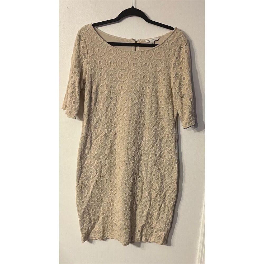 Banana Republic Beige Lace Sheath Dress Knee Length Short Sleeve Women's Sz 14